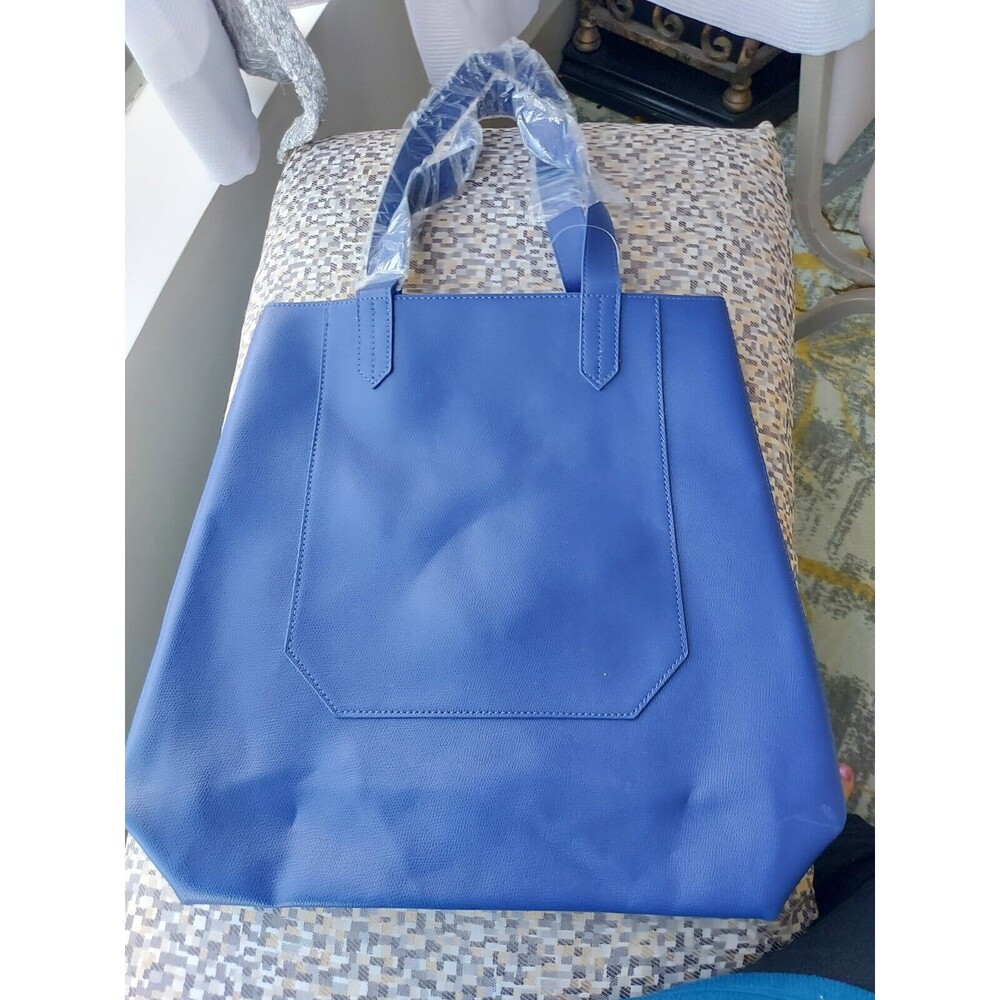 New Saks Fifth Avenue Royal Blue Tote Bag drop Straps Vinyl 15x17x5 in